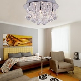 Plafonnier moderne contemporain en métal chromé et cristal