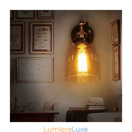 Applique murale industrielle en verre avec base en métal, style Edison, luminaire décoratif pour salle à manger, bureau, couloir Applique murale industrielle en verre avec base en métal, style Edison, luminaire décoratif pour salle à manger, bureau, couloir