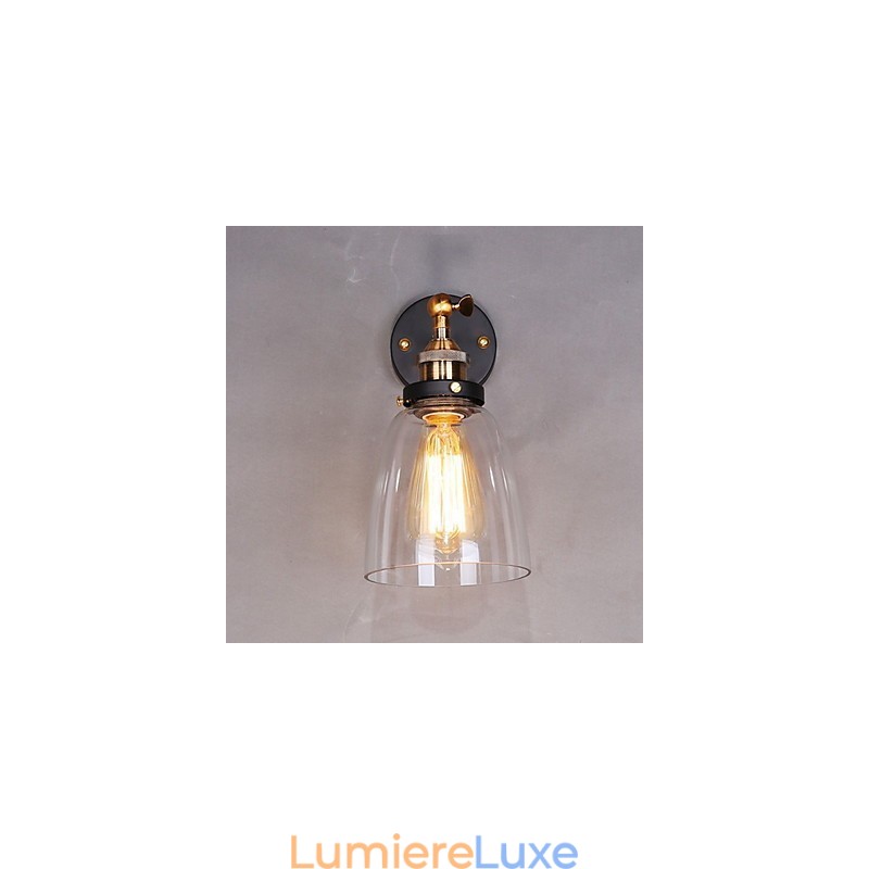 Applique murale industrielle en verre avec base en métal, style Edison, luminaire décoratif pour salle à manger, bureau, couloir
