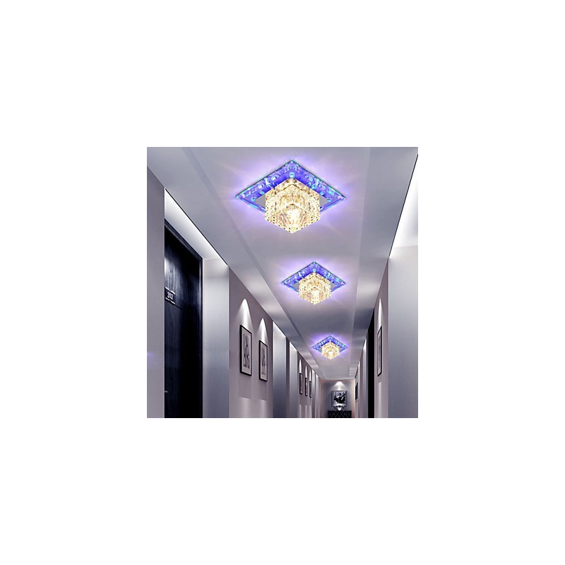 Mini plafonnier en cristal 3 W, lampe créative, tube lumineux coloré, carré, dôme