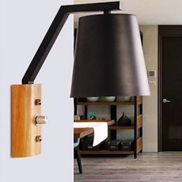 Lampe de chevet créative en bois et fer, style nordique, avec interrupteur, idéale pour un couloir ou une étude