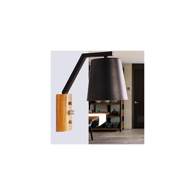 Lampe de chevet créative en bois et fer, style nordique, avec interrupteur, idéale pour un couloir ou une étude