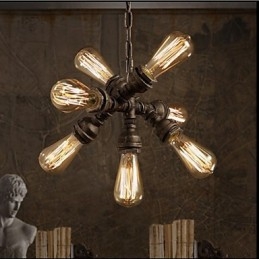 Lustre suspendu à 7 lumières de style rétro industriel américain en forme de pipe à eau