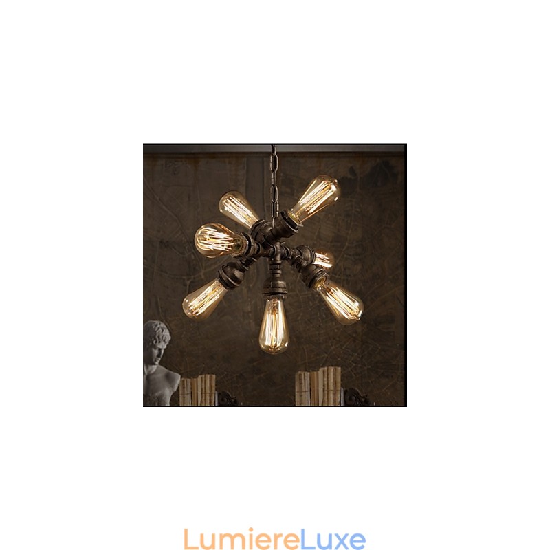 Lustre suspendu à 7 lumières de style rétro industriel américain en forme de pipe à eau