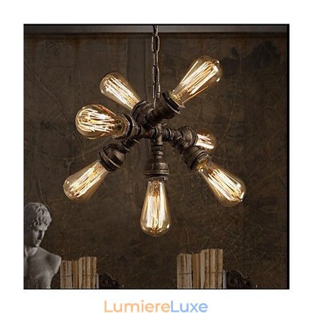 Lustre suspendu à 7 lumières de style rétro industriel américain en forme de pipe à eau Lustre suspendu à 7 lumières de style rétro industriel américain en forme de pipe à eau