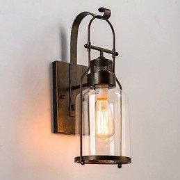 Applique murale rétro industrielle à 1 lumière avec lanterne en verre transparent