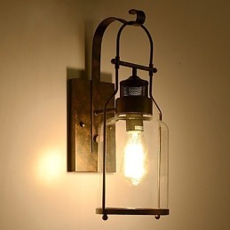 Applique murale rétro industrielle à 1 lumière avec lanterne en verre transparent
