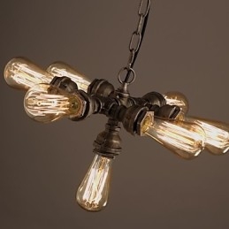 Lustre suspendu à 7 lumières de style rétro industriel américain en forme de pipe à eau