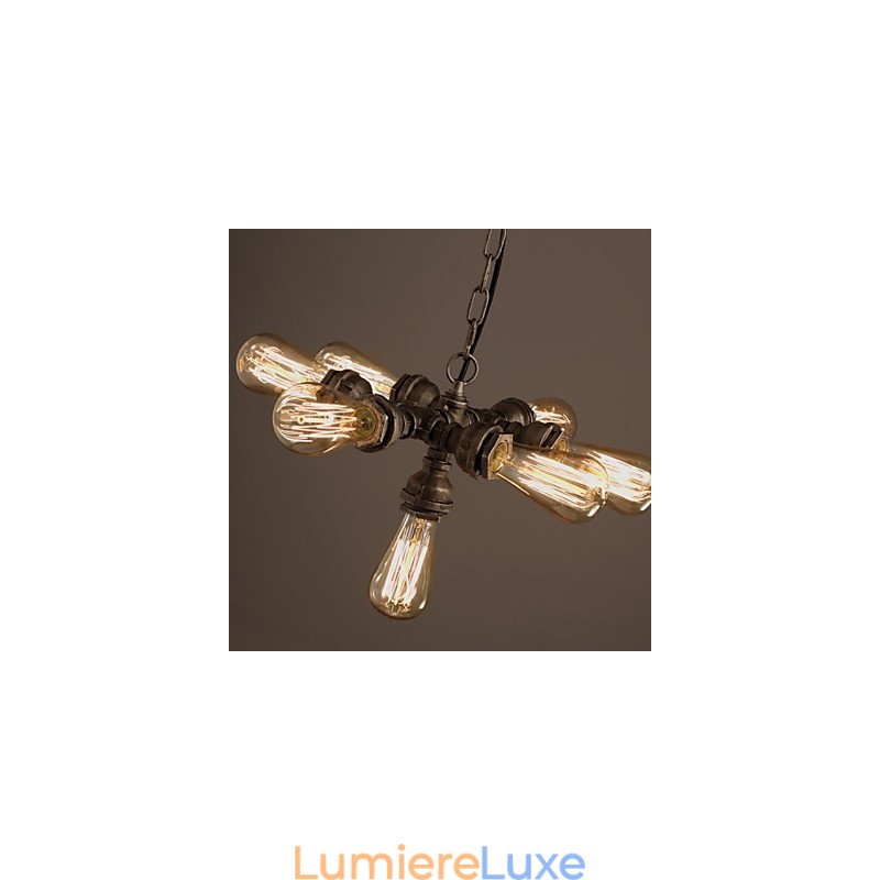 Lustre suspendu à 7 lumières de style rétro industriel américain en forme de pipe à eau
