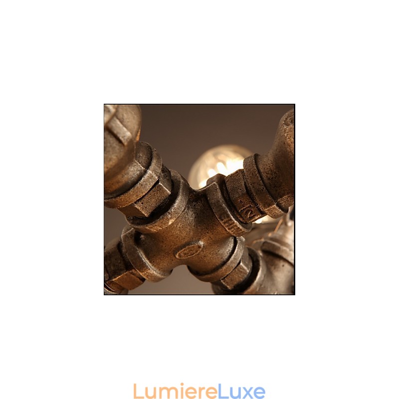 Lustre suspendu à 7 lumières de style rétro industriel américain en forme de pipe à eau