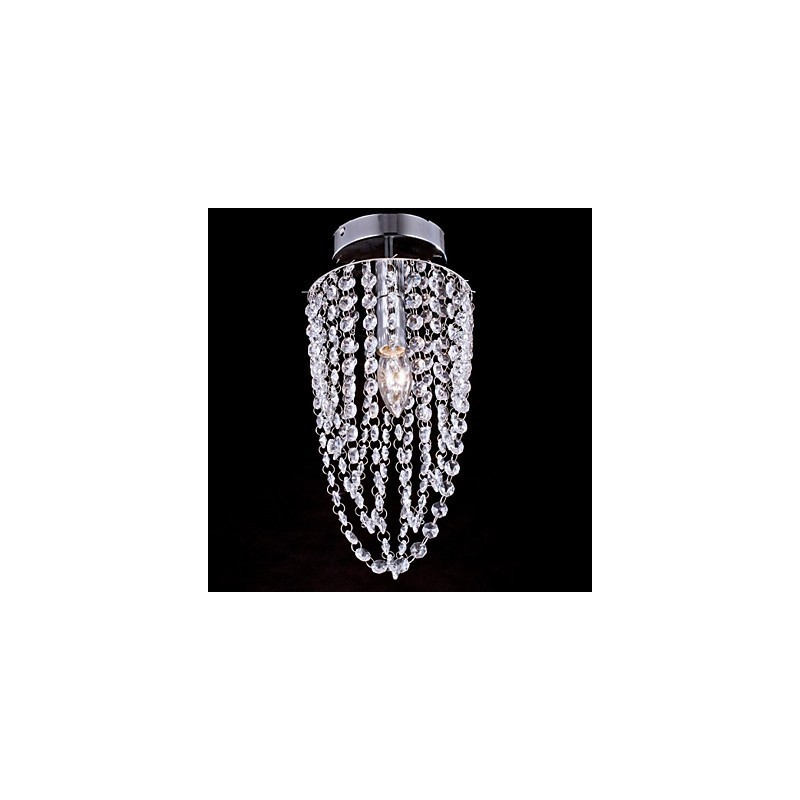 Plafonnier 1 lumière en cristal, finition artistique en acier inoxydable
