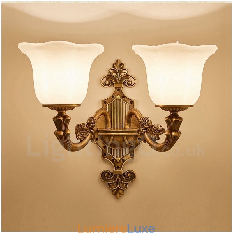 Appliques murales d'intérieur de luxe en métal à 2 lumières, style classique traditionnel, pour salon, salle à manger, chambre à coucher