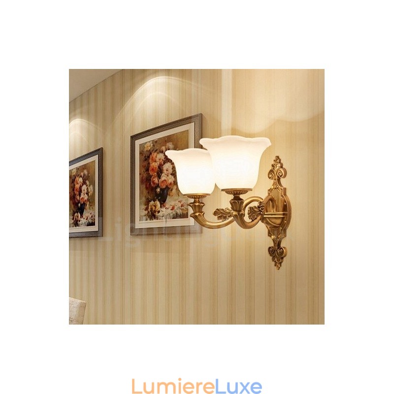 Appliques murales d'intérieur de luxe en métal à 2 lumières, style classique traditionnel, pour salon, salle à manger, chambre à coucher