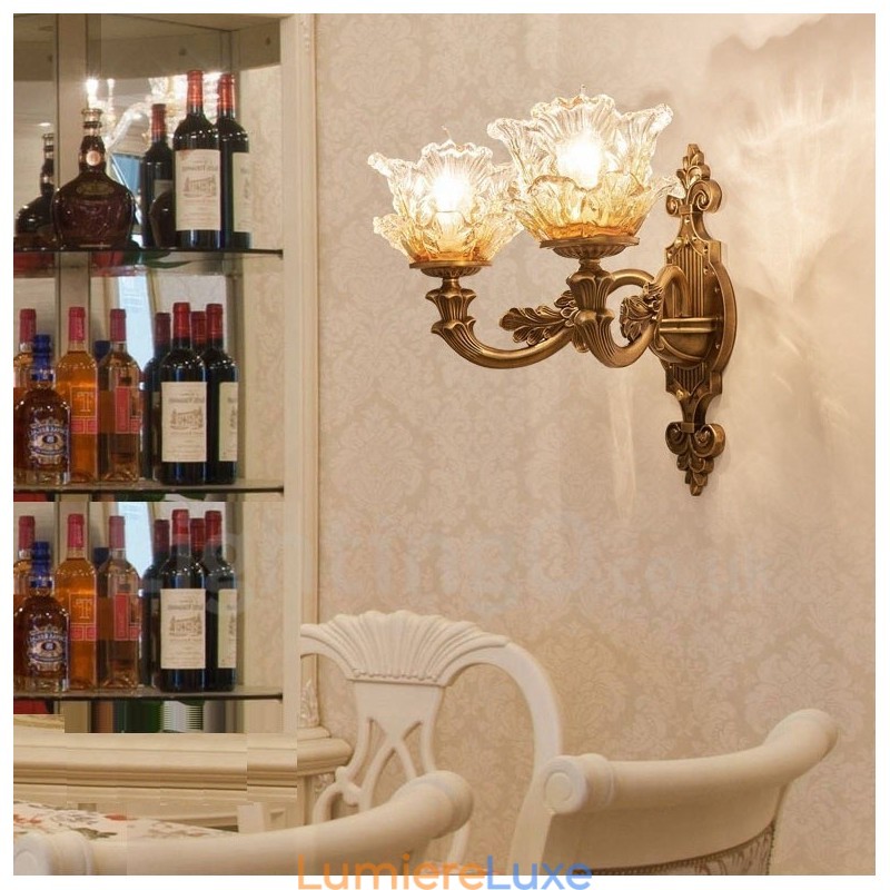 Appliques murales d'intérieur en métal à 2 lumières, style classique et traditionnel, pour salon, salle à manger, chambre à coucher