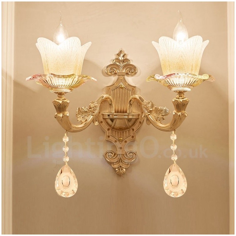 Appliques murales d'intérieur en métal à 2 lumières, style classique et traditionnel, pour salon, salle à manger, chambre à coucher