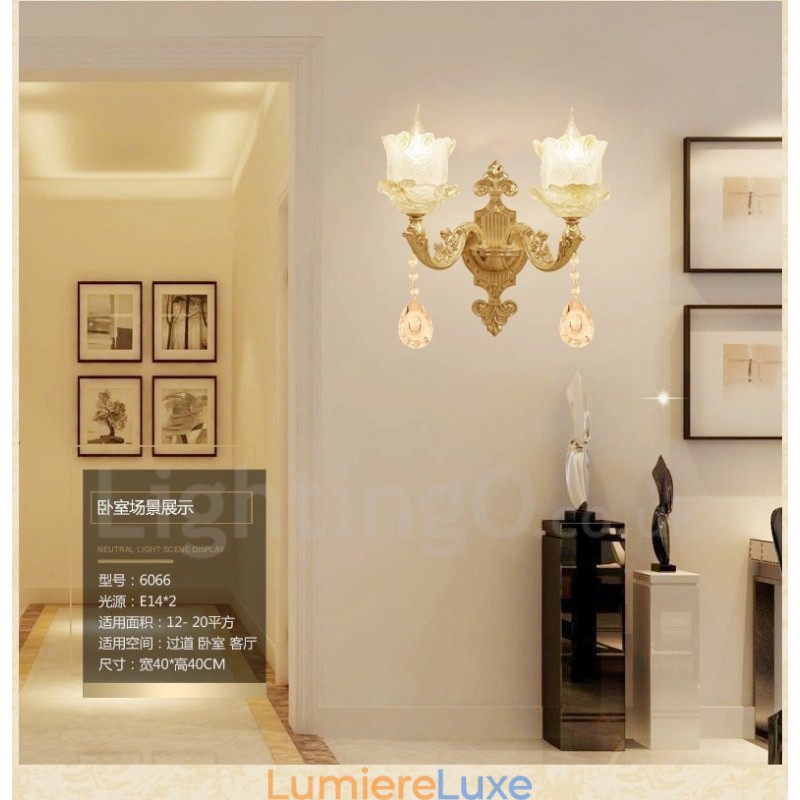 Appliques murales d'intérieur en métal à 2 lumières, style classique et traditionnel, pour salon, salle à manger, chambre à coucher