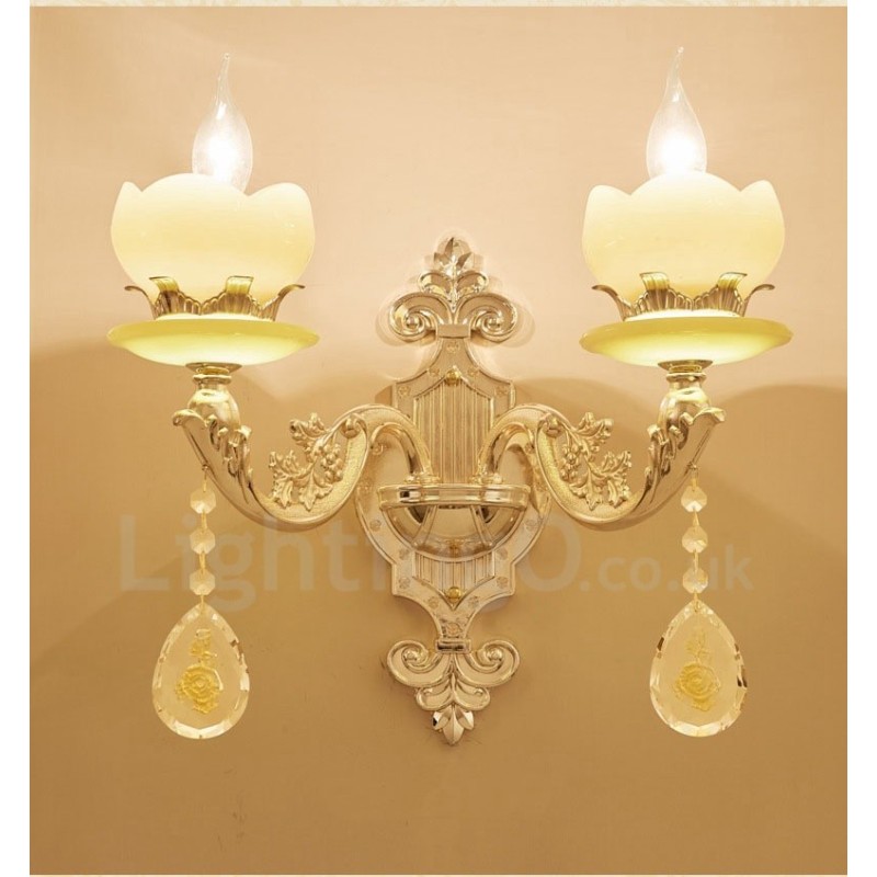 Appliques murales d'intérieur en métal à 2 lumières, style classique et traditionnel, pour salon, salle à manger, chambre à coucher