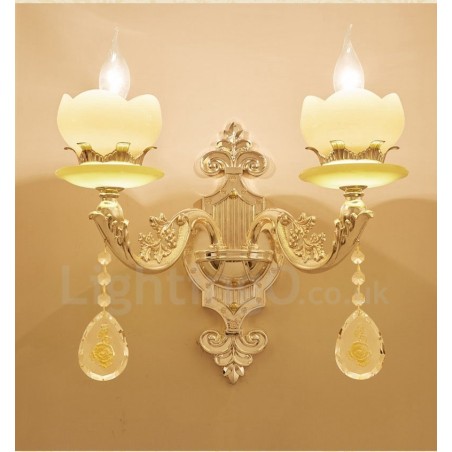 Appliques murales d'intérieur en métal à 2 lumières, style classique et traditionnel, pour salon, salle à manger, chambre à coucher Appliques murales d'intérieur en métal à 2 lumières, style classique et traditionnel, pour salon, salle à manger, chambre à coucher