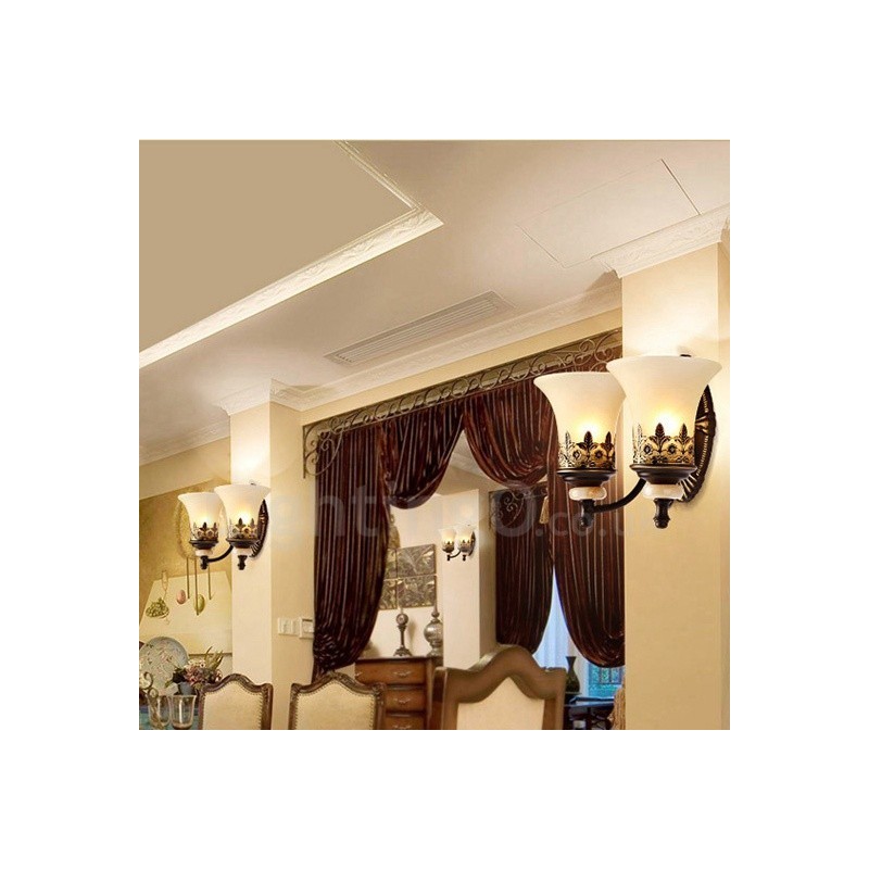 Appliques murales d'intérieur en métal à 2 lumières, style classique et traditionnel, pour salon, salle à manger, chambre à coucher