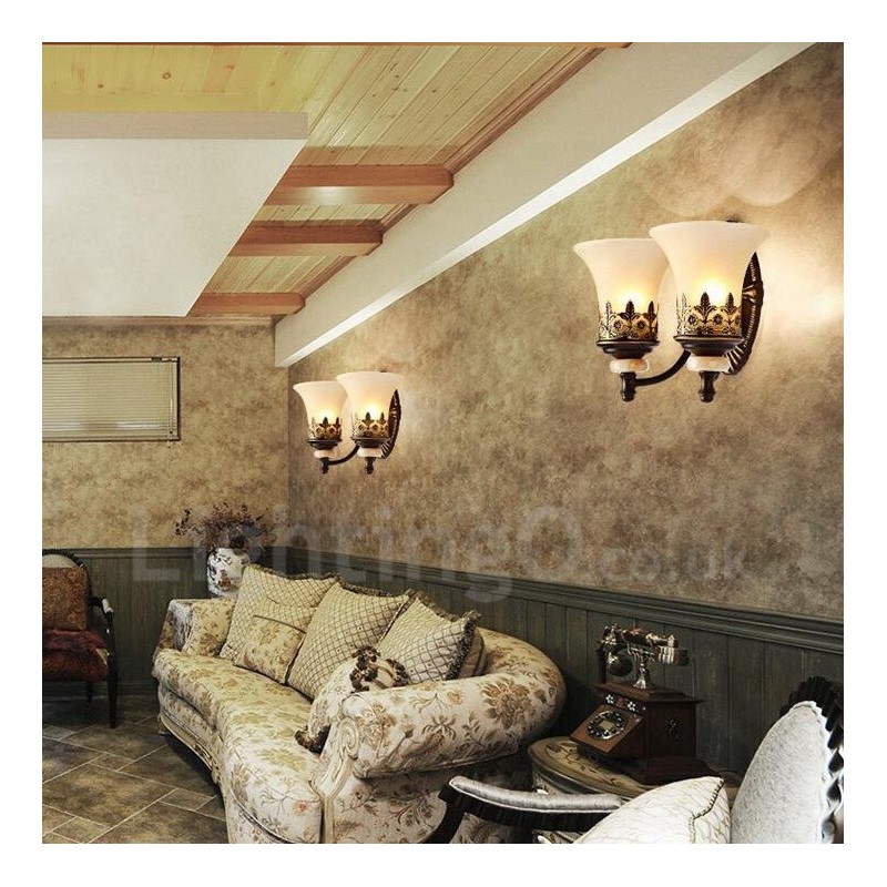 Appliques murales d'intérieur en métal à 2 lumières, style classique et traditionnel, pour salon, salle à manger, chambre à coucher