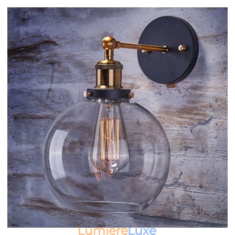 Applique murale rustique à 1 lumière avec abat-jour en verre pour chambre à coucher