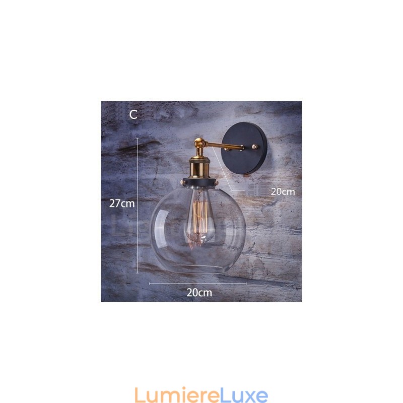 Applique murale rustique à 1 lumière avec abat-jour en verre pour chambre à coucher
