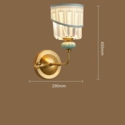 Applique murale luxueuse en laiton pur, style rustique, rétro, vintage, en céramique, 1 lumière, avec tissu et abat-jour en cristal, idéale pour un hôtel, un bureau, une salle d'exposition, un salon, une salle à manger