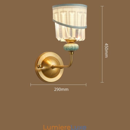 Applique murale luxueuse en laiton pur, style rustique, rétro, vintage, en céramique, 1 lumière, avec tissu et abat-jour en cristal, idéale pour un hôtel, un bureau, une salle d'exposition, un salon, une salle à manger Applique murale luxueuse en laiton pur, style rustique, rétro, vintage, en céramique, 1 lumière, avec tissu et abat-jour en cristal, idéale pour un hôtel, un bureau, une salle d'exposition, un salon, une salle à manger