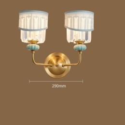 Applique murale luxueuse en laiton pur, style rustique, rétro, vintage, en céramique, 2 lumières, avec abat-jour en tissu et cristal, idéale pour un hôtel, un bureau, une salle d'exposition, un salon ou une salle à manger.