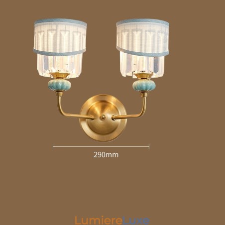 Applique murale luxueuse en laiton pur, style rustique, rétro, vintage, en céramique, 2 lumières, avec abat-jour en tissu et cristal, idéale pour un hôtel, un bureau, une salle d'exposition, un salon ou une salle à manger. Applique murale luxueuse en laiton pur, style rustique, rétro, vintage, en céramique, 2 lumières, avec abat-jour en tissu et cristal, idéale pour un hôtel, un bureau, une salle d'exposition, un salon ou une salle à manger.