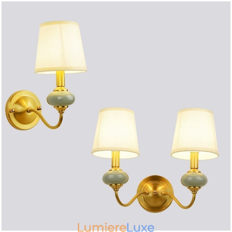 Applique murale luxueuse en laiton pur, style rustique, rétro, vintage, en céramique, avec abat-jour en verre, idéale pour un hôtel, un bureau, une salle d'exposition, un salon ou une salle à manger.