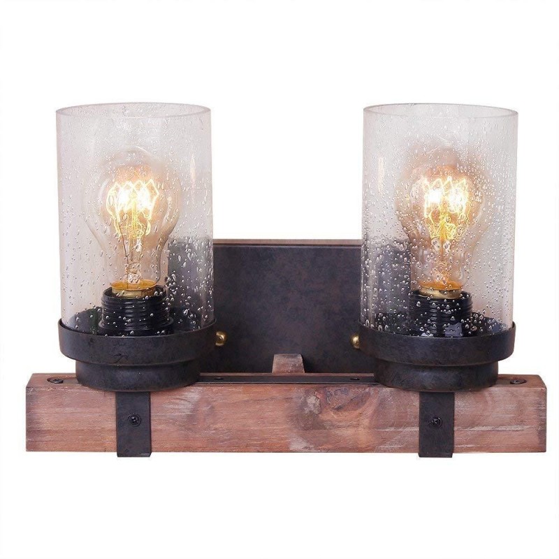 Applique murale vintage en bois à 2 lampes de style industriel pour bar, loft, café, restaurant