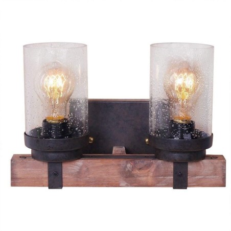 Applique murale vintage en bois à 2 lampes de style industriel pour bar, loft, café, restaurant Applique murale vintage en bois à 2 lampes de style industriel pour bar, loft, café, restaurant