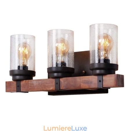 Applique murale vintage en bois à 3 lampes de style industriel pour bar, loft, café, restaurant Applique murale vintage en bois à 3 lampes de style industriel pour bar, loft, café, restaurant