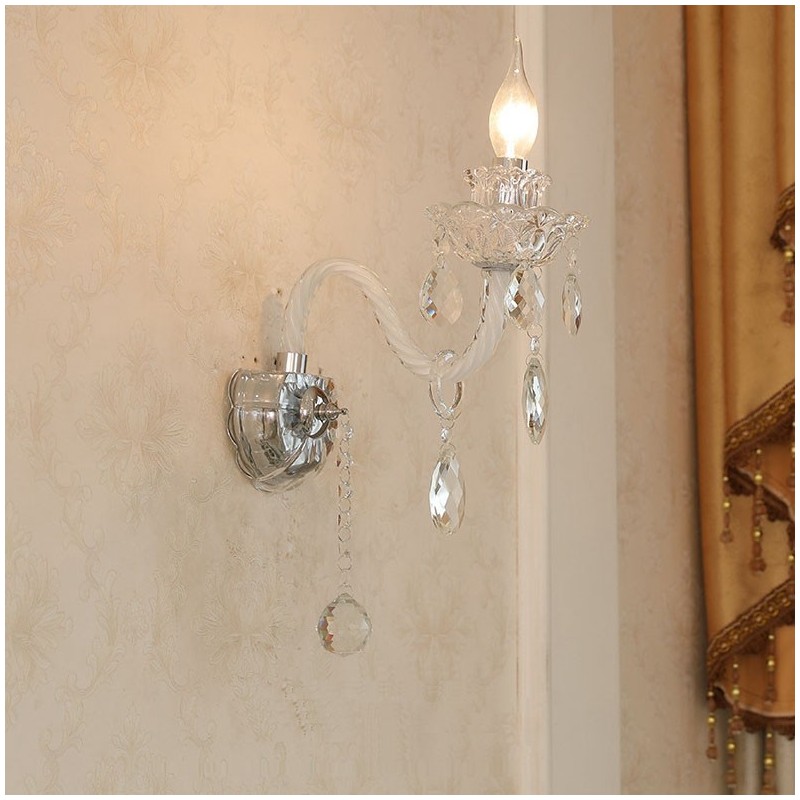Applique murale rétro en verre et cristal assortie à 1 lumière