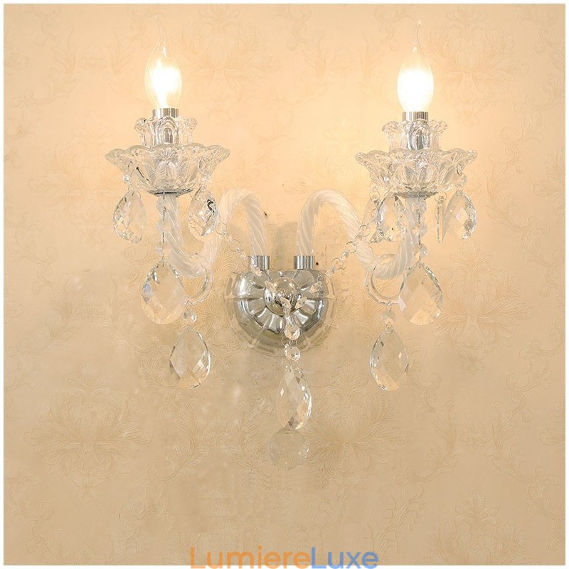 Applique murale rétro en verre cristal à 2 lumières assorties
