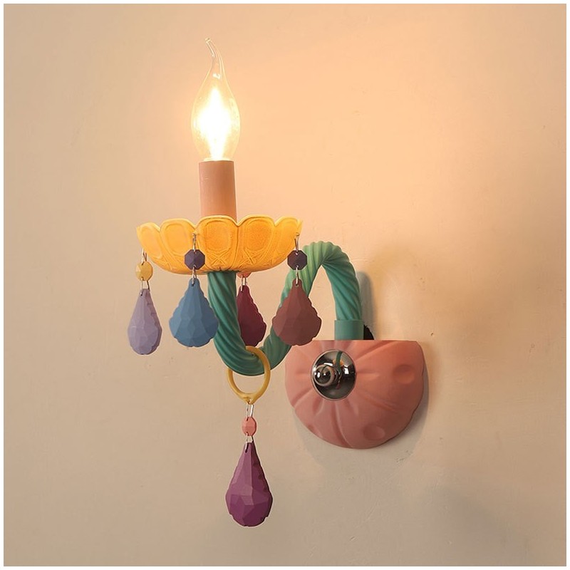 Applique murale rétro Macaron à 1 lumière en verre multi-cristal pour chambre d'enfant