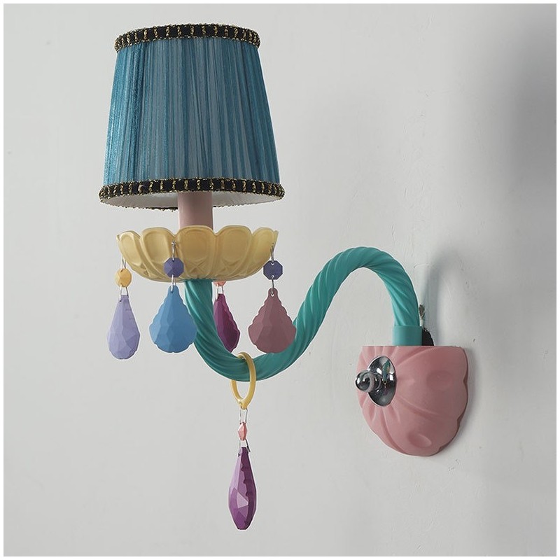 Applique murale rétro Macaron à 1 lumière en verre multi-cristal pour chambre d'enfant