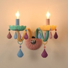Applique murale rétro Macaron à 2 lumières en cristal multicolore pour chambre d'enfant