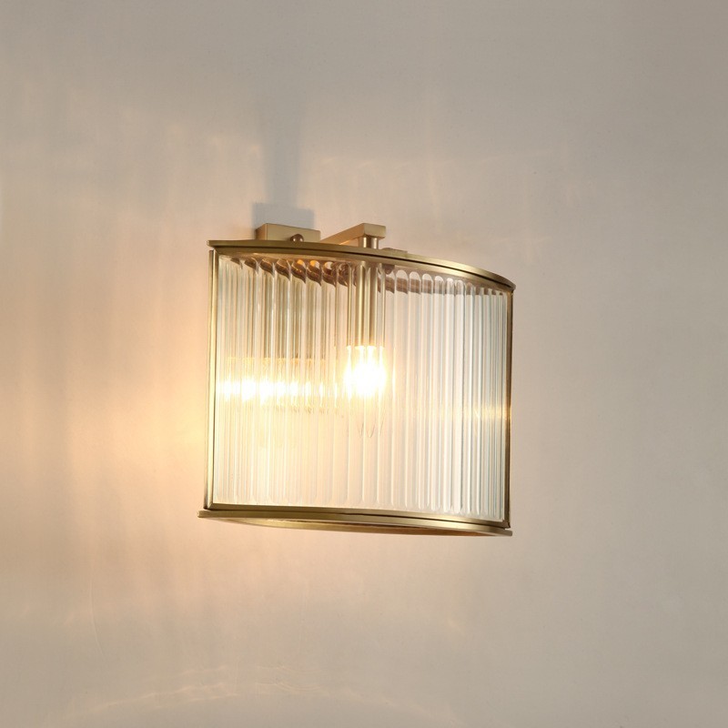 Applique murale luxueuse en laiton pur, style rustique rétro vintage, 1 lumière avec abat-jour en verre