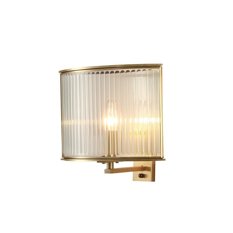 Applique murale luxueuse en laiton pur, style rustique rétro vintage, 1 lumière avec abat-jour en verre