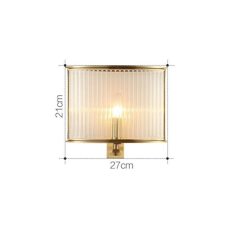 Applique murale luxueuse en laiton pur, style rustique rétro vintage, 1 lumière avec abat-jour en verre