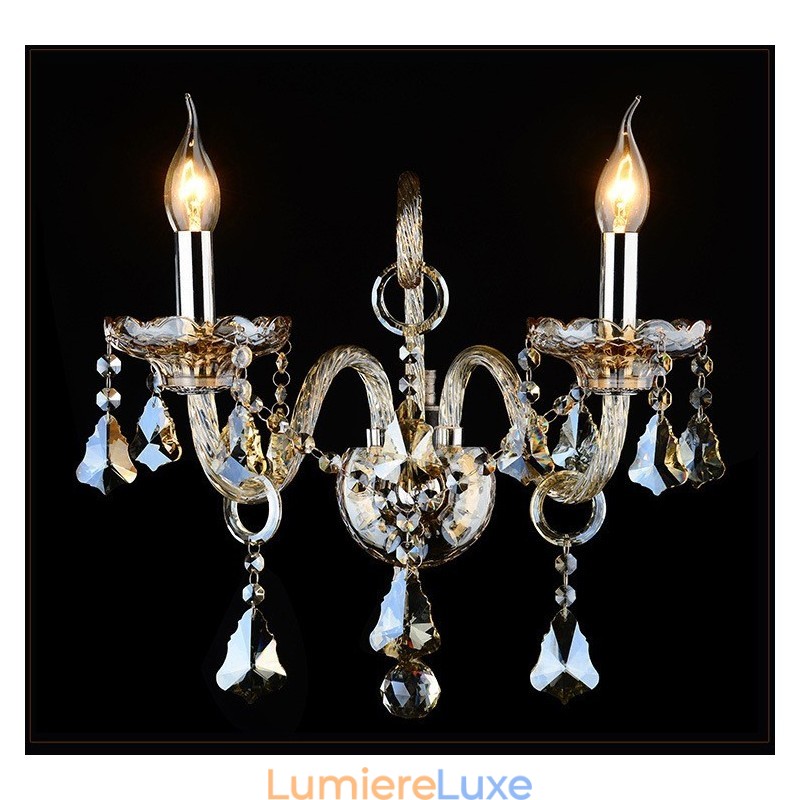 Applique murale rétro en verre cristal K9 à 2 ampoules assorties, couleur cognac