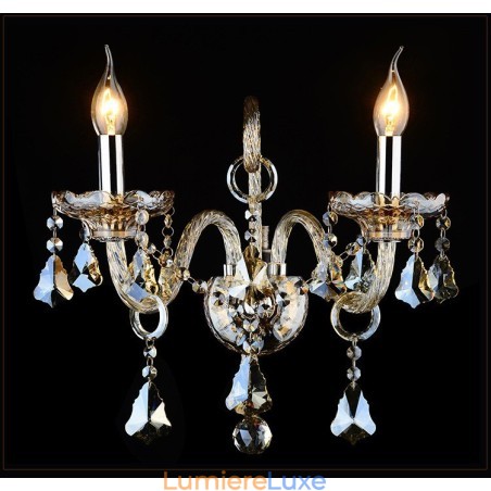 Applique murale rétro en verre cristal K9 à 2 ampoules assorties, couleur cognac Applique murale rétro en verre cristal K9 à 2 ampoules assorties, couleur cognac