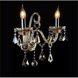 Applique murale rétro en verre cristal K9 à 2 ampoules assorties, couleur cognac