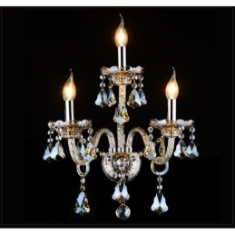 Applique murale rétro à 3 lumières en cristal K9 de couleur cognac assortie