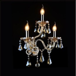 Applique murale rétro à 3 lumières en cristal K9 de couleur cognac assortie