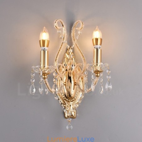 Applique murale en cristal de style américain à 2 lumières, dorée et noire, pour salon, salle à manger, magasin de vêtements, café, hôtel Applique murale en cristal de style américain à 2 lumières, dorée et noire, pour salon, salle à manger, magasin de vêtements, café, hôtel