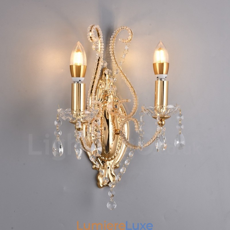 Applique murale en cristal de style américain à 2 lumières, dorée et noire, pour salon, salle à manger, magasin de vêtements, café, hôtel