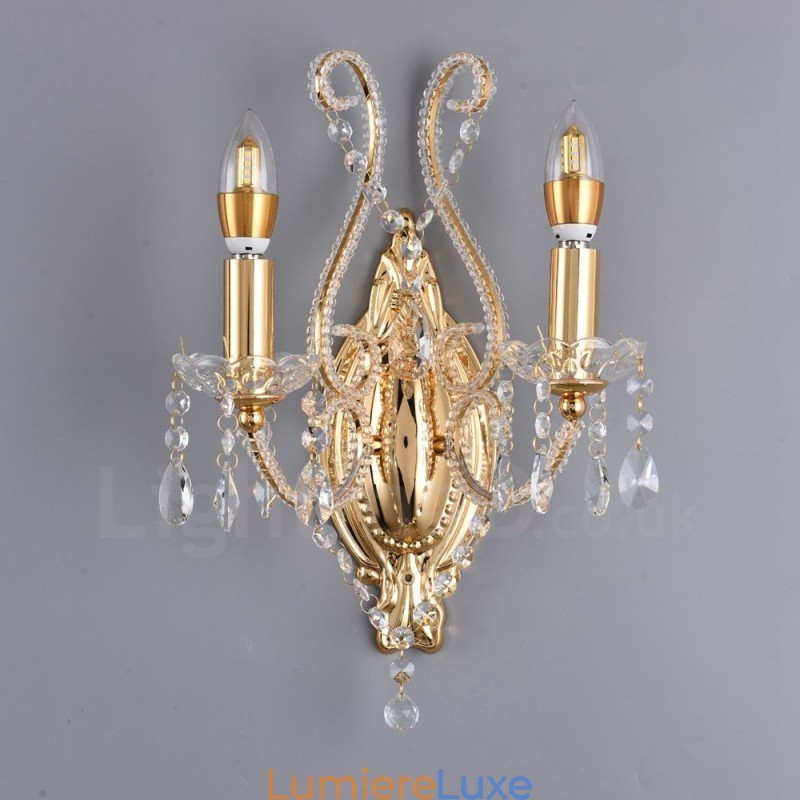 Applique murale en cristal de style américain à 2 lumières, dorée et noire, pour salon, salle à manger, magasin de vêtements, café, hôtel